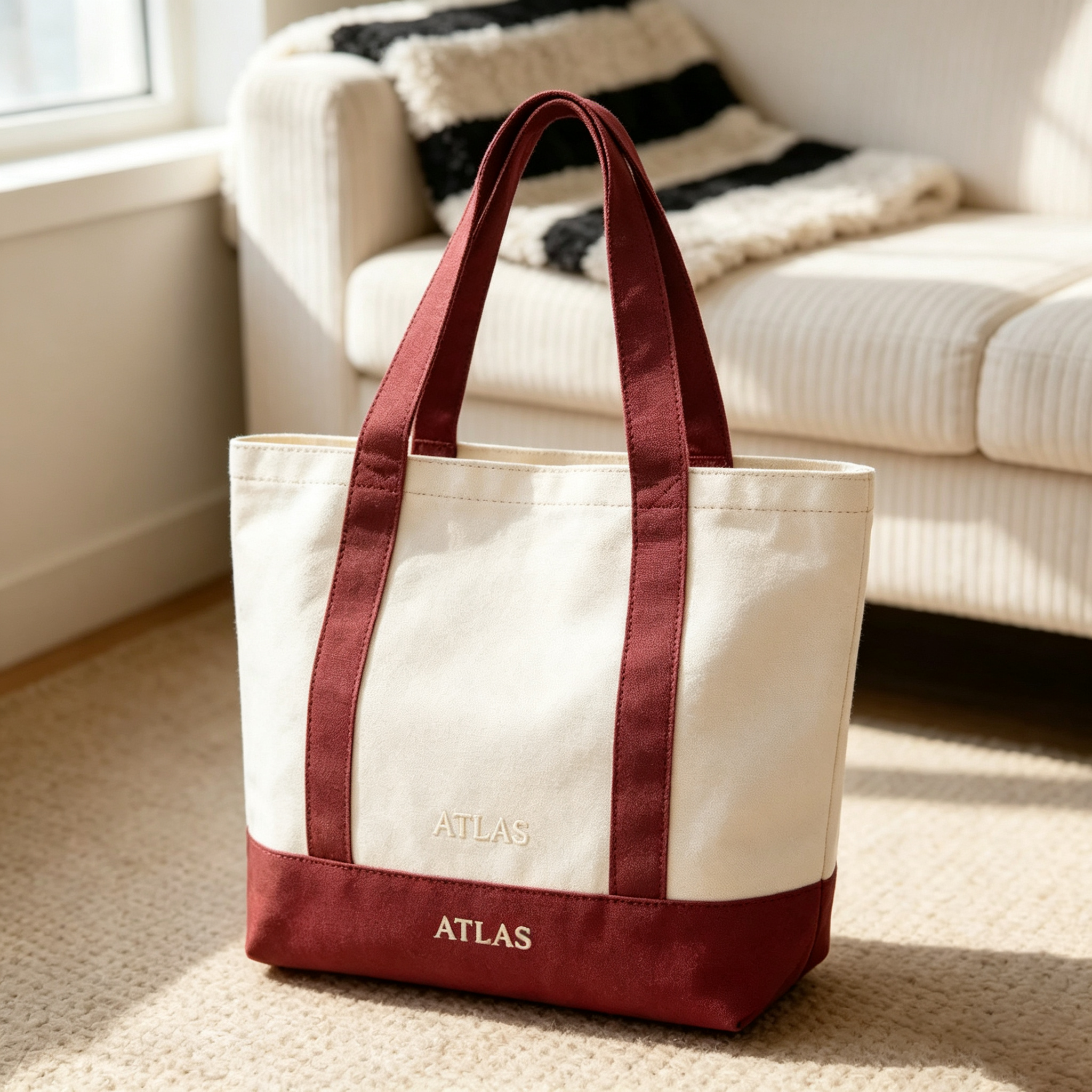 Embroidered Cotton Canvas Tote Bag Reusable Shoulder Shopping Bag